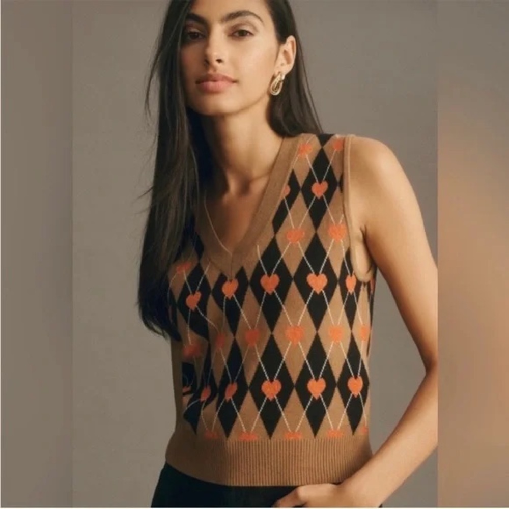 Anthropologie Maeve Knit Sweater in Brown and Pink LIKE NEW